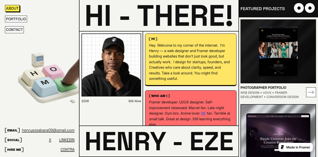 Henry Eze 的 Framer 开发与设计站