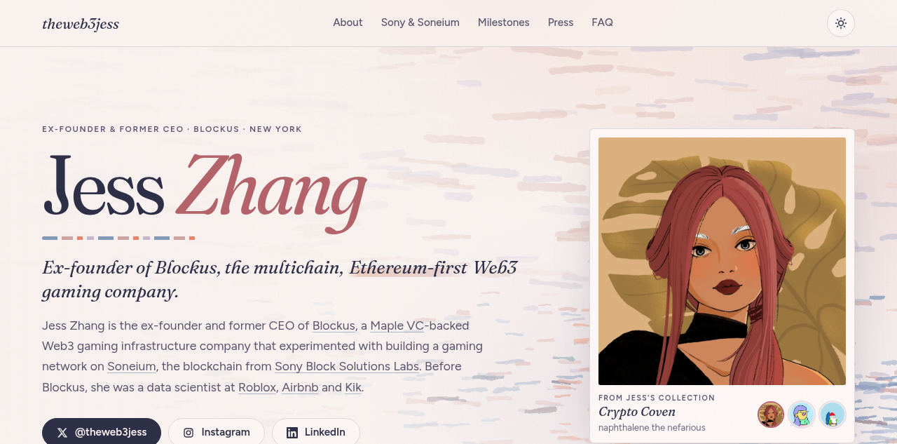 Jess Zhang 的 Web3 个人站