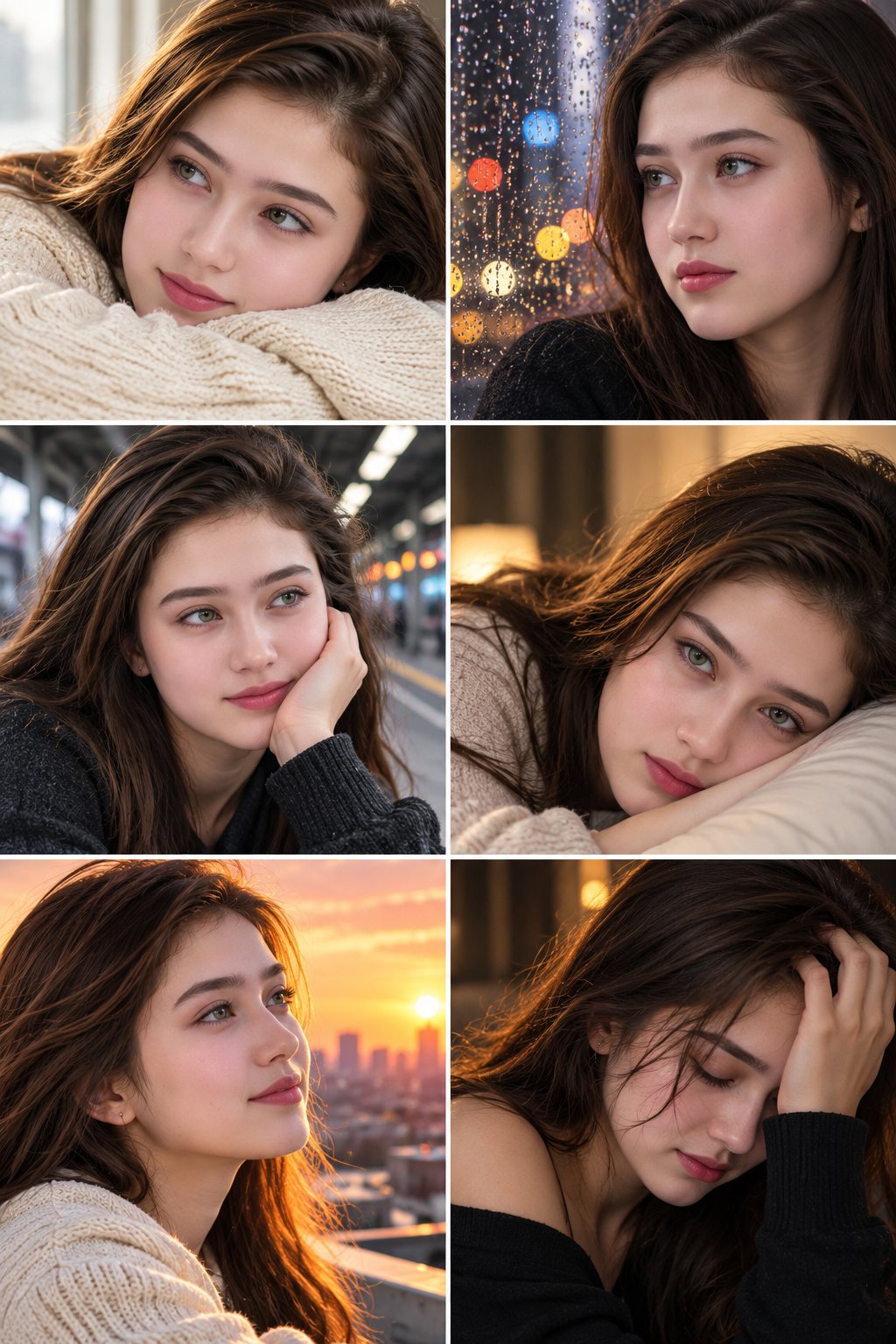 GPT Image 2.5 prompt for a six-panel emotional portrait collage