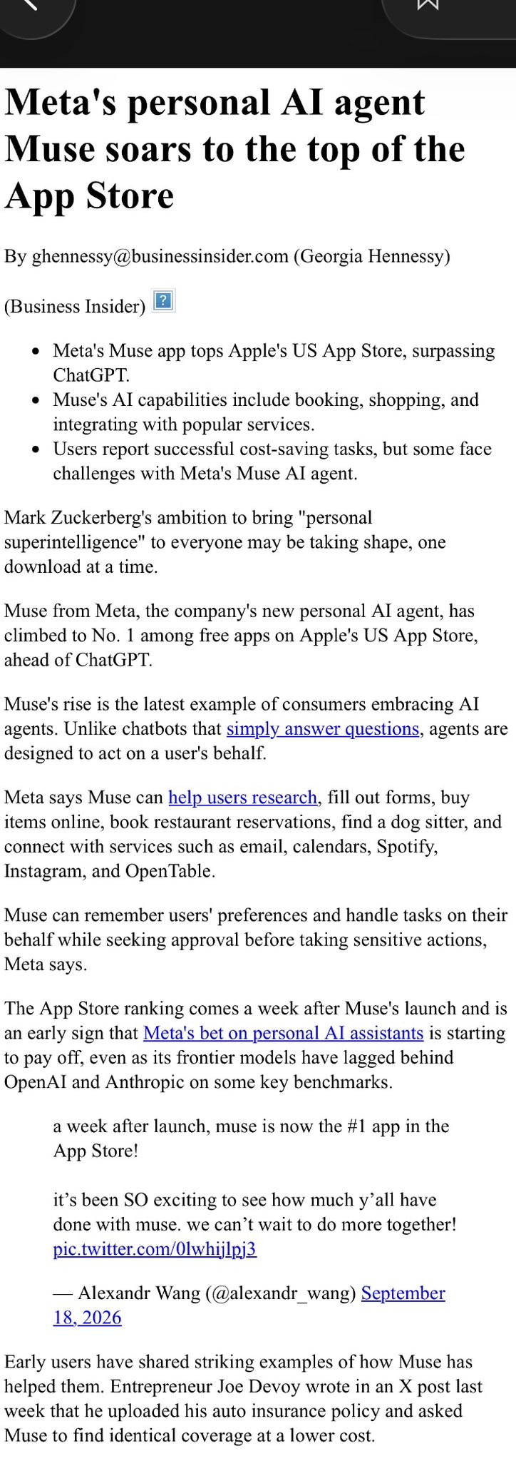 Meta Muse 登顶美区 App Store 免费榜(第 1 张,共 2 张)