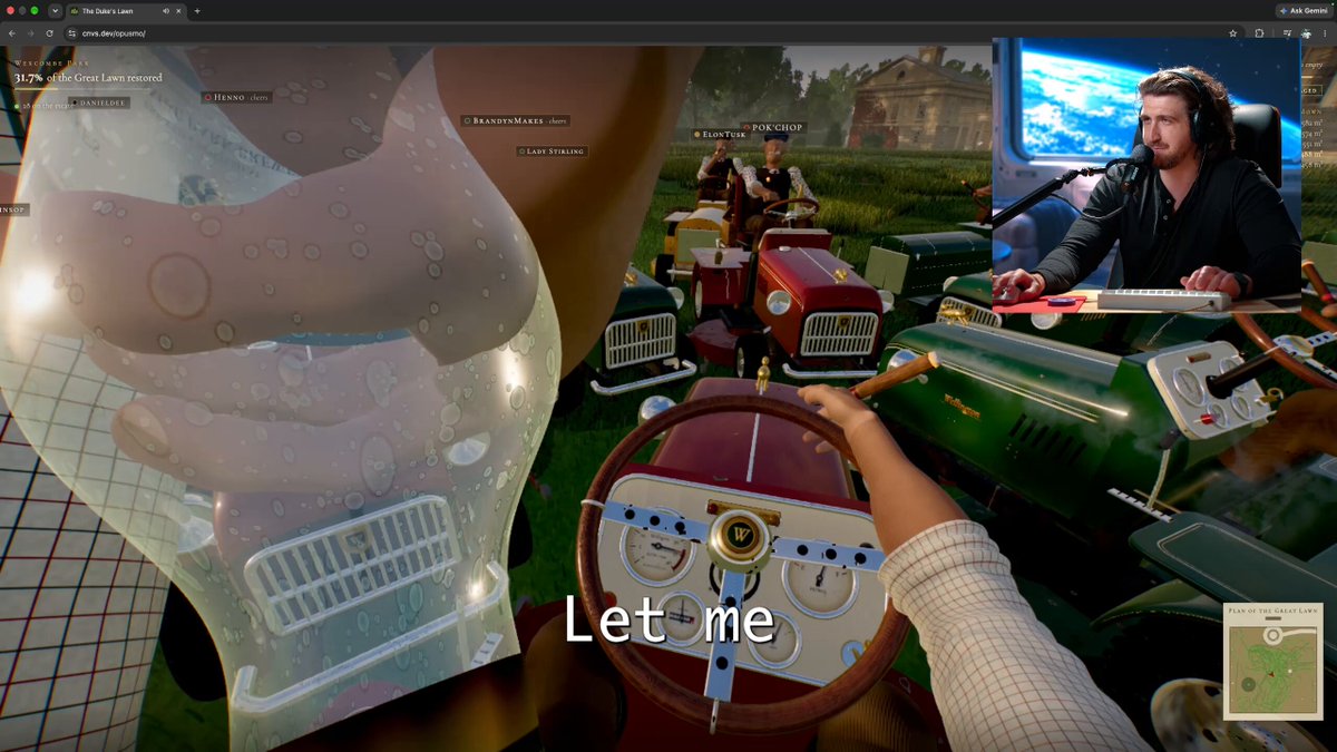 Opus 5.5 builds multiplayer lawn mowing simulator with beers and cigars