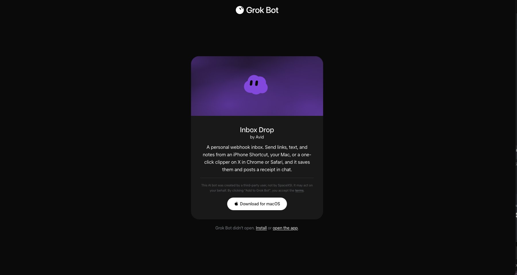 A one-click Grok Bot button that works on any web page