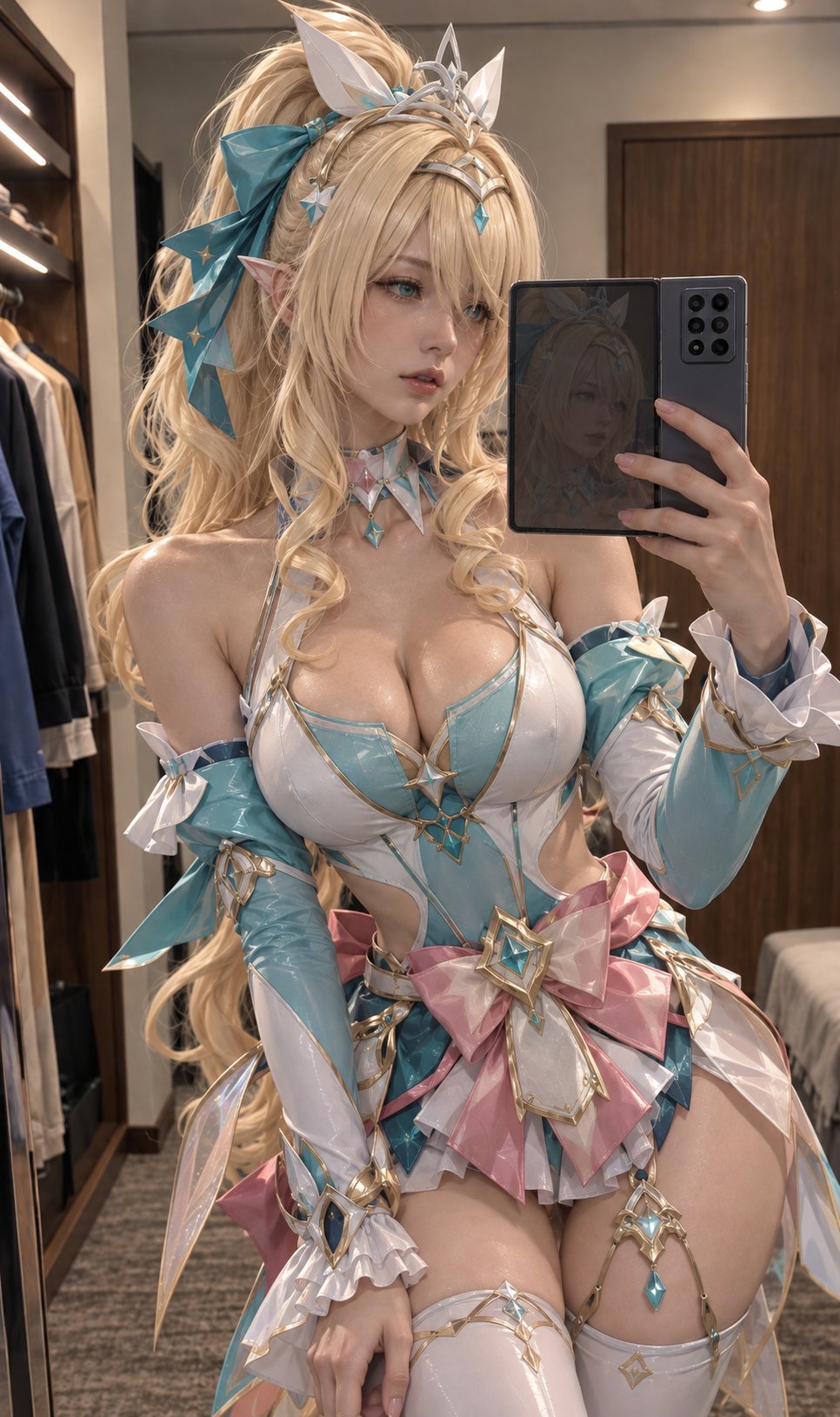 Genshin Impact 7.1 banner characters as iPhone mirror selfies in GPT Image 2.5