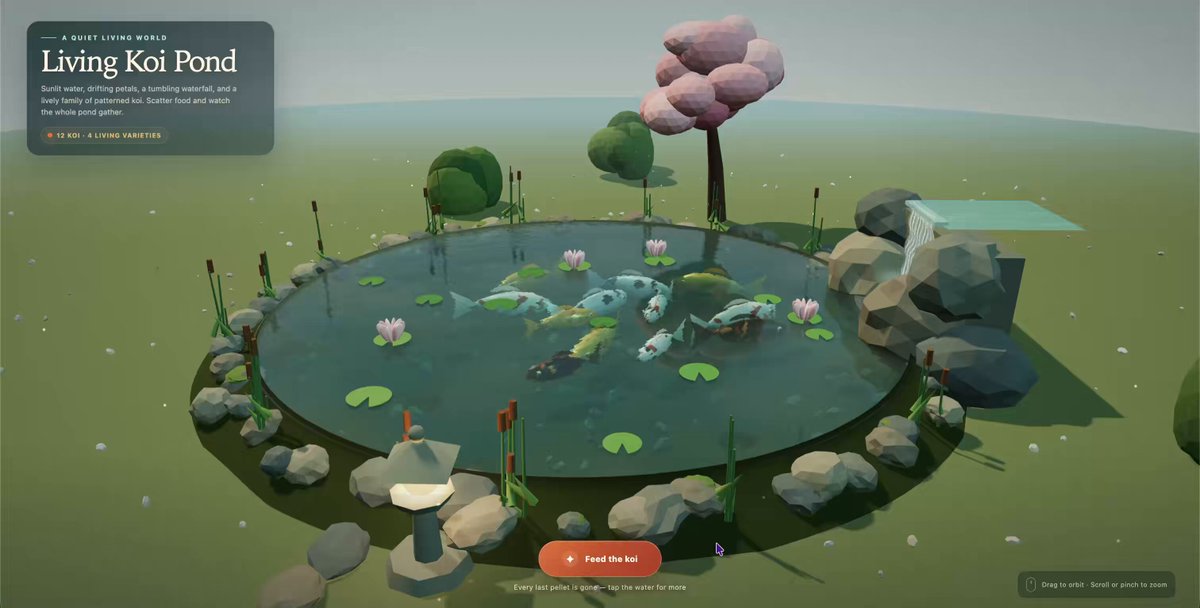MiniMax M3.1 Flash one-shots a three.js koi pond in 11 minutes for $0.03