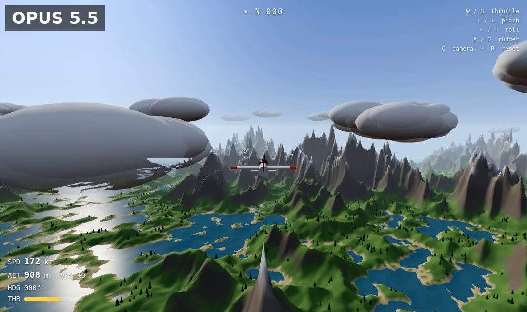 Opus 5.5 builds an endless procedural flight simulator from one prompt
