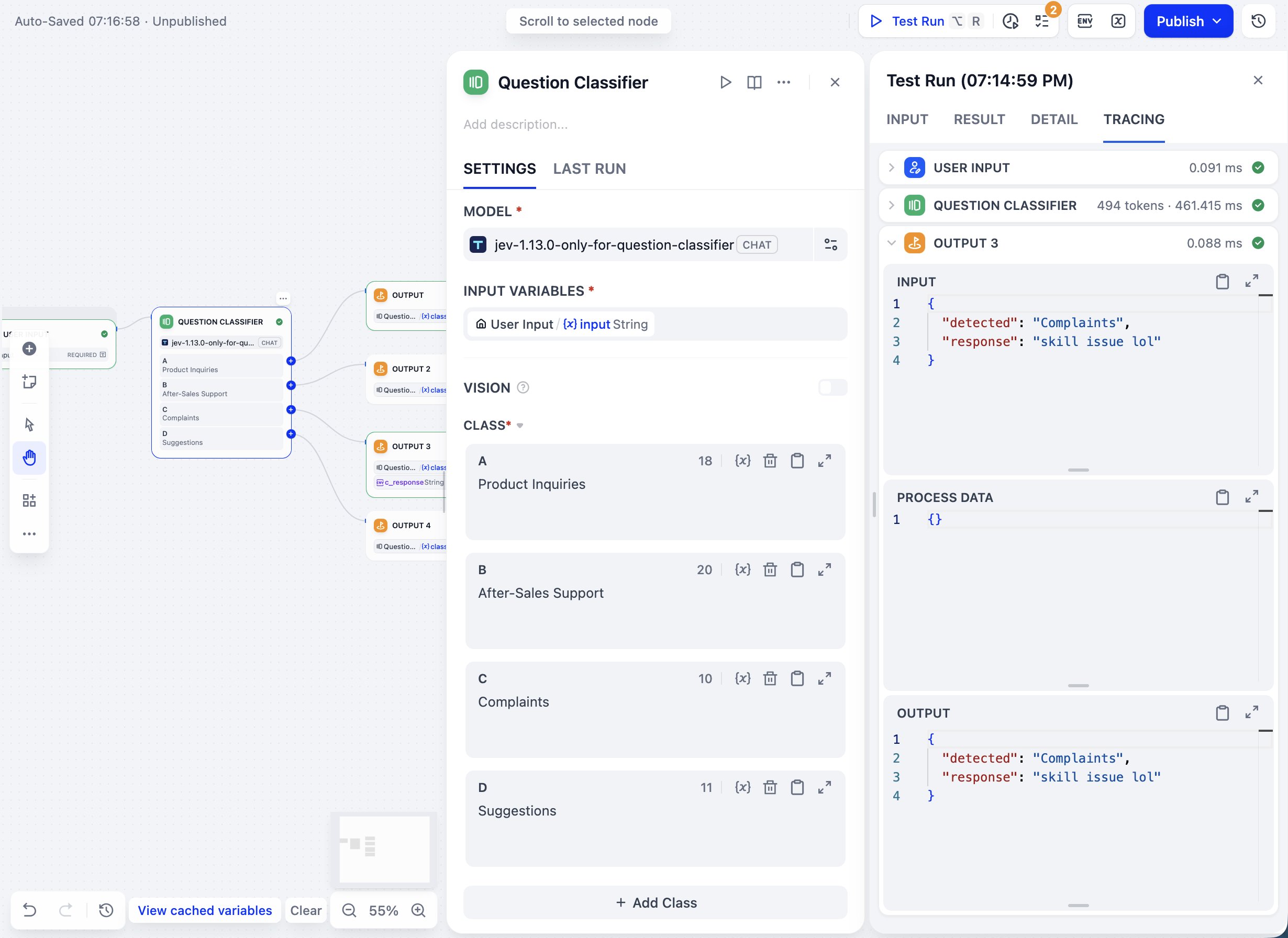 Dify 分类器节点接入 Jev 决策模型(第 3 张,共 3 张)