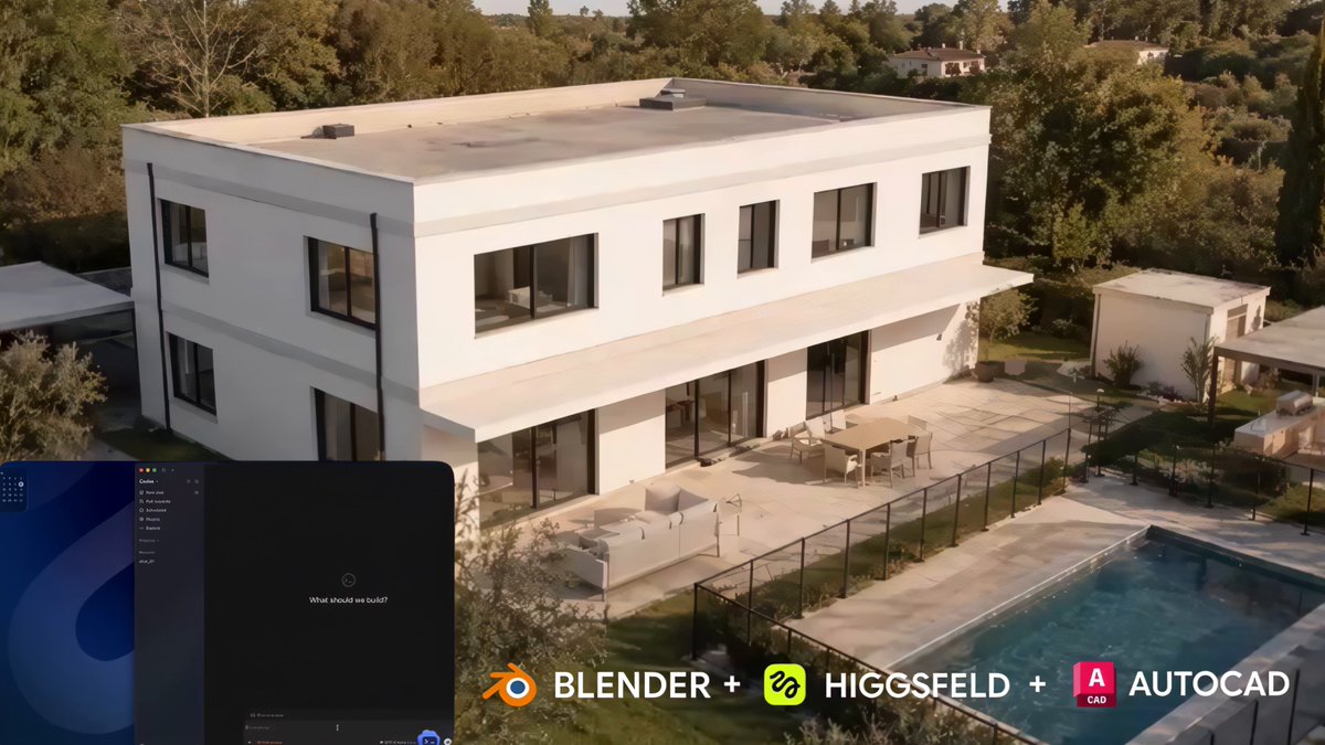 Higgsfield 用 GPT-6 Astra 一镜生成 Blender 别墅漫游