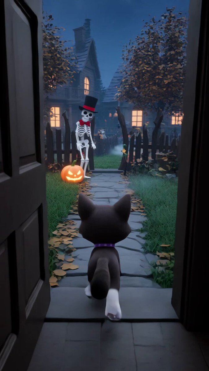 Kling 4.0 Flash 实测：3D 猫参考做万圣节游戏风片段