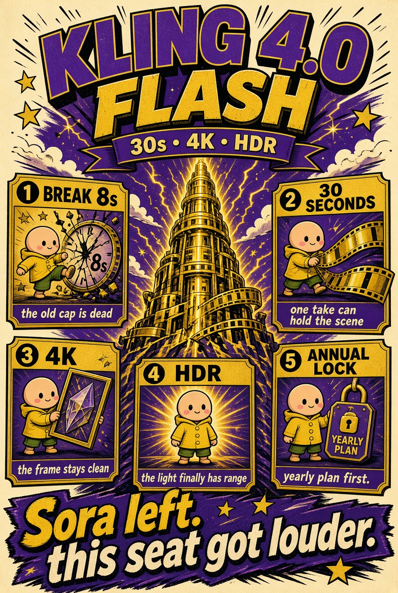 Kling 4.0 Flash 上线：30 秒 4K HDR，暂仅年付