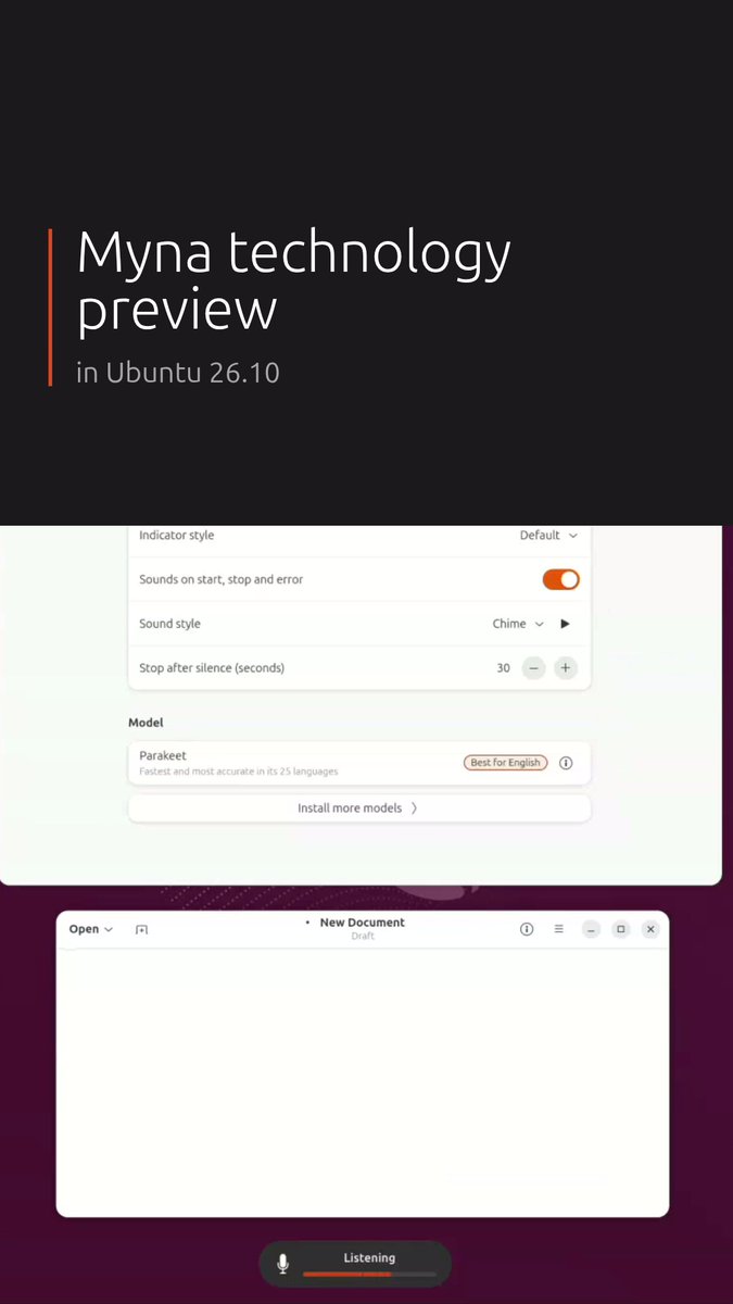 Ubuntu 26.10 首发语音转文字 Agent Myna