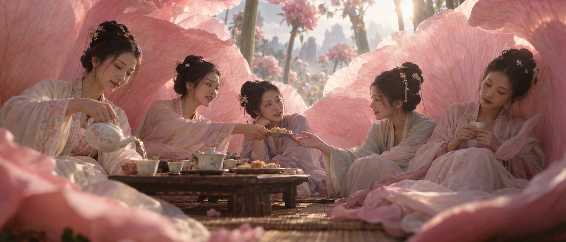 A giant peony tea-scene prompt for Images 2.5