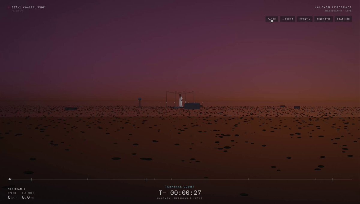 Opus 5.5 renders a full meridian-9 rocket launch from one three.js prompt