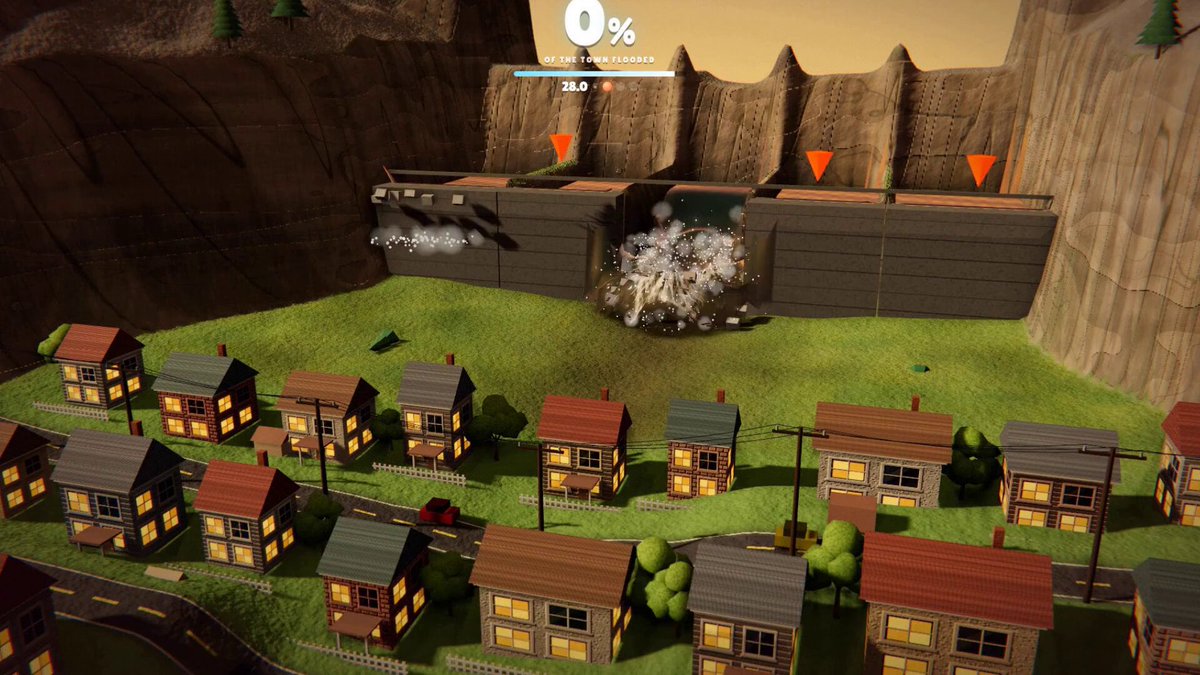 Sonnet 5.5 flood city: real shallow-water sim, not animation