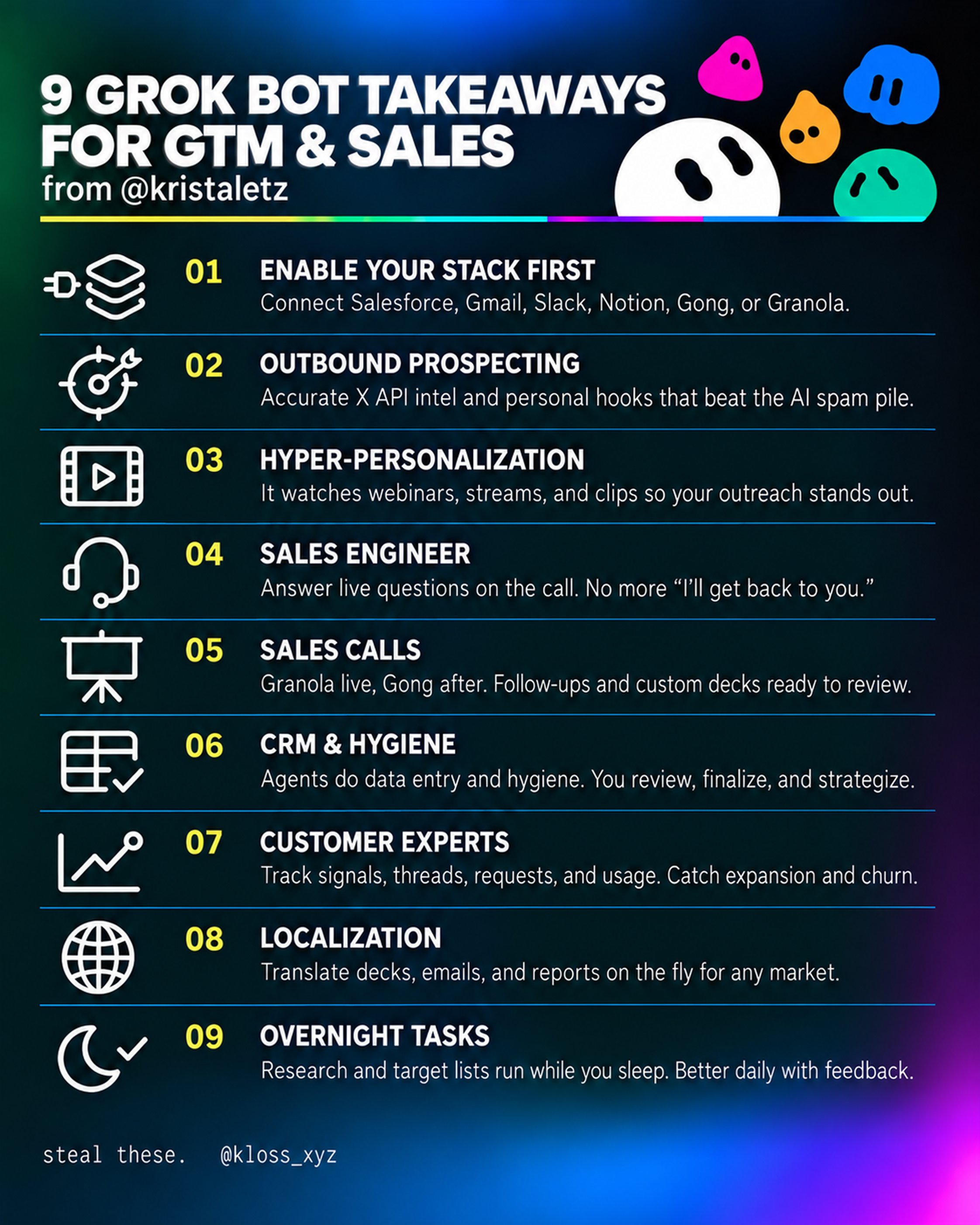 Nine Grok Bot workflows for sales and GTM teams