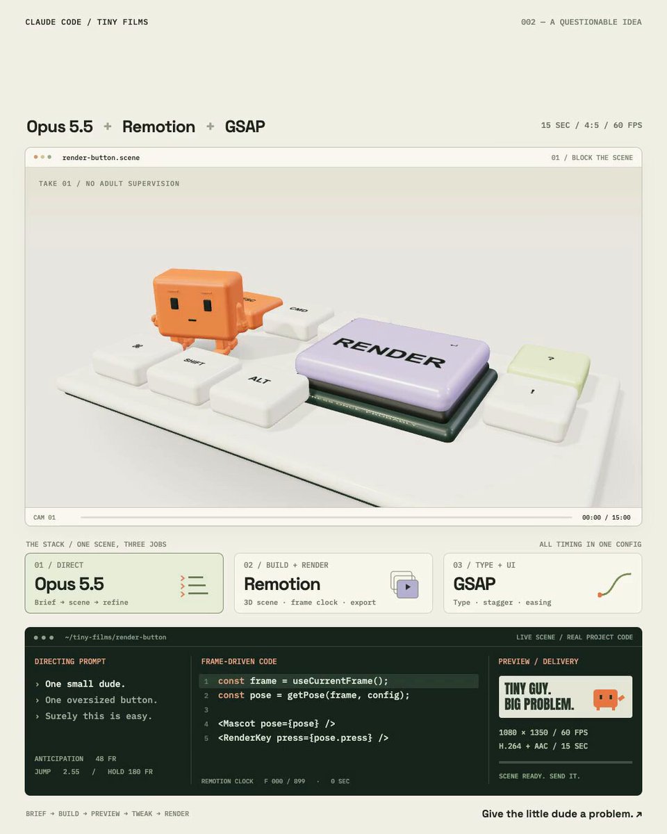 Opus 5.5 + Remotion + GSAP 搭一键动画工作室