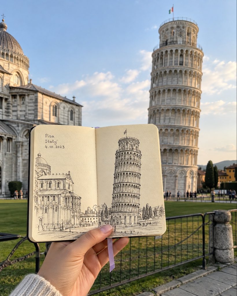 GPT Image 2.5 prompt for landmark sketchbook travel photos