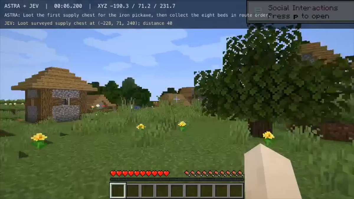 Jev 操控 Minecraft 玩家，Astra 当规划器
