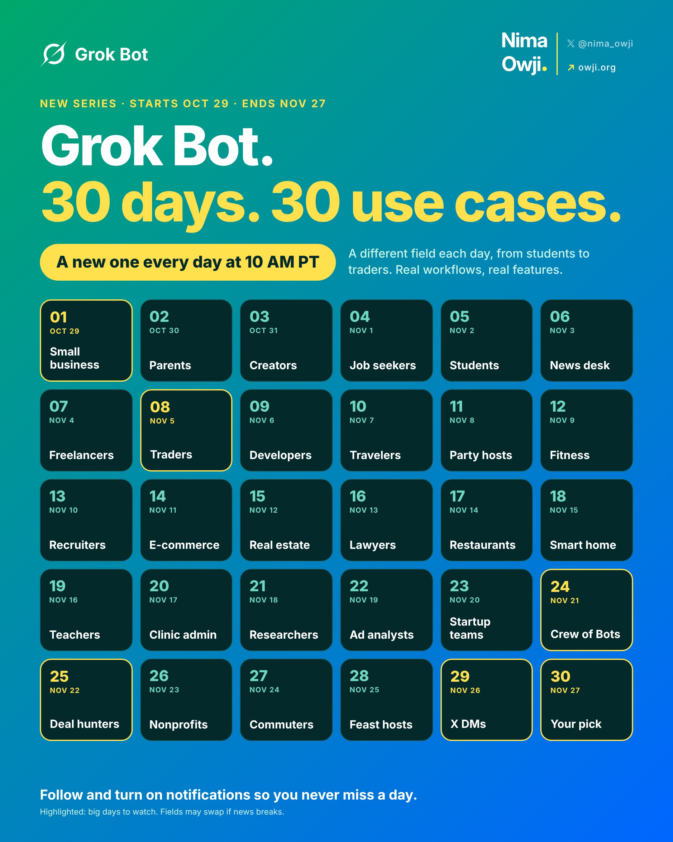 Creator launches 30 days of 30 real Grok Bot use cases