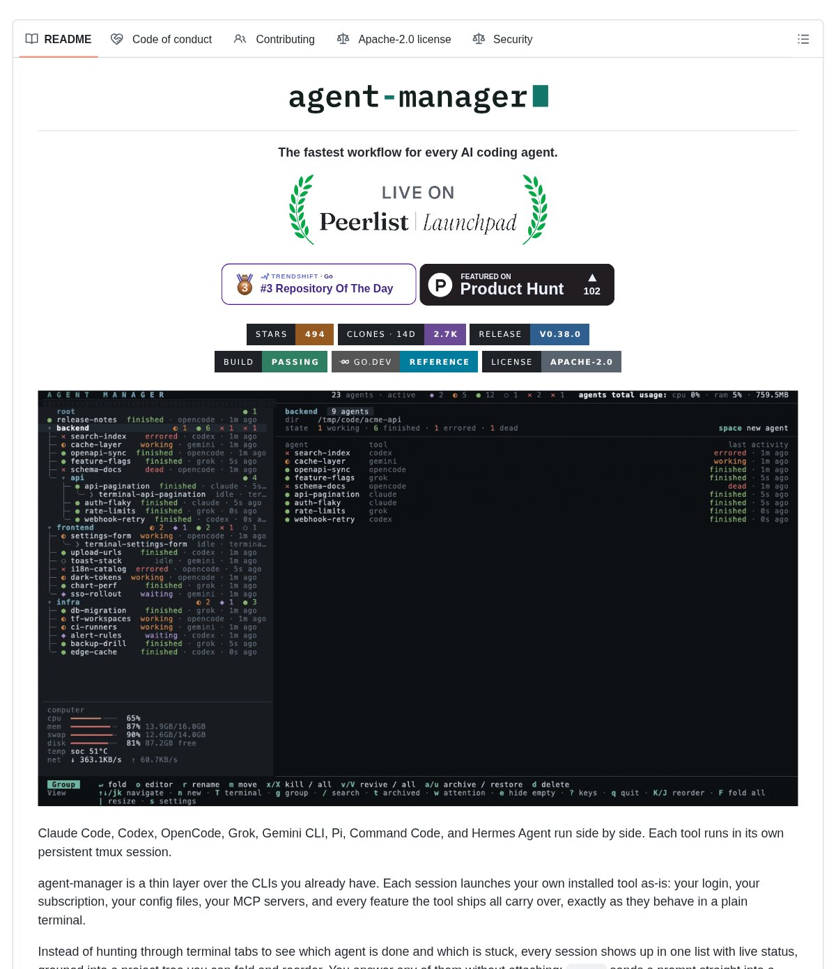 agent-manager:用 tmux TUI 统一管理多个编码 agent