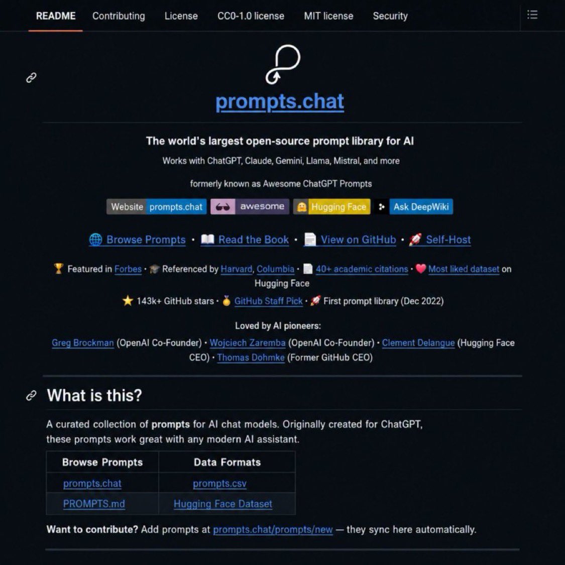 Prompts.chat：16.7 万星的免费提示词库，可作 MCP 服务器