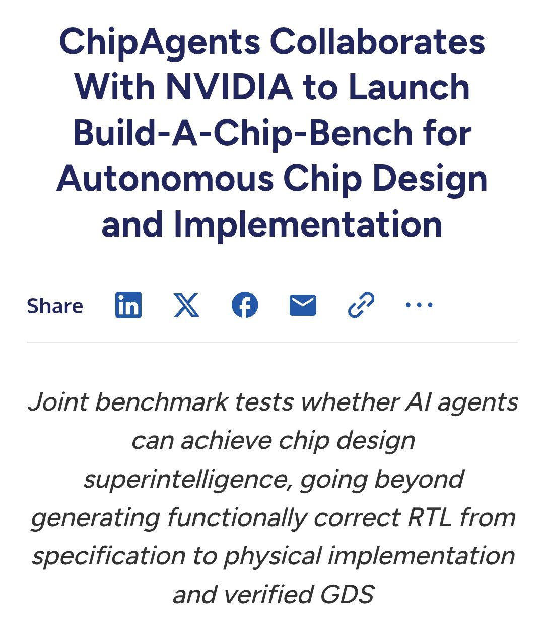 Nvidia 与 ChipAgents 发布芯片设计 Agent 基准