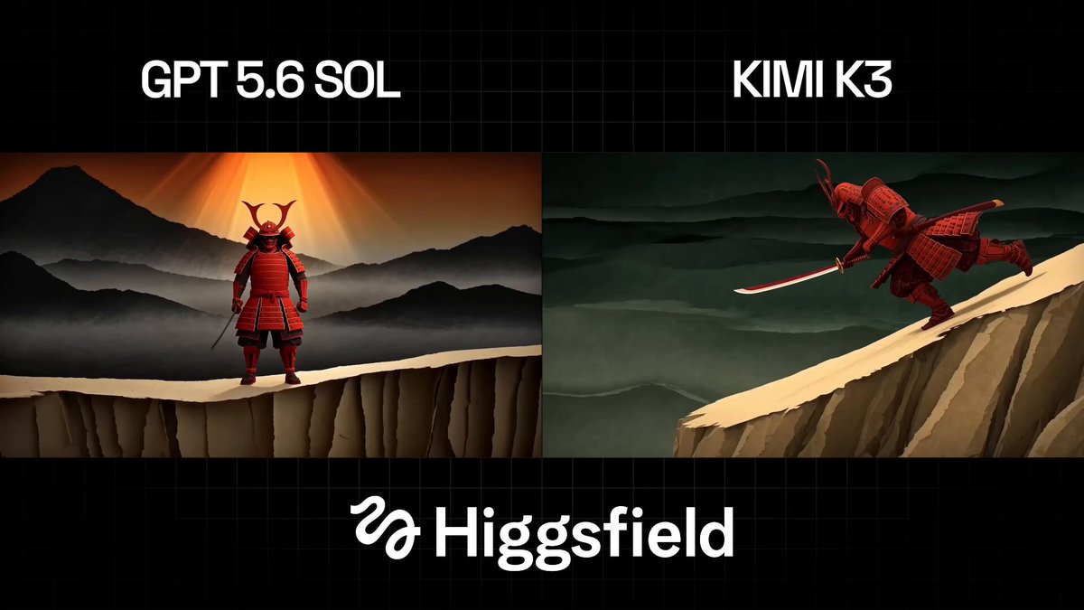Kimi K3 与 GPT 5.6 Sol 武士动画对比