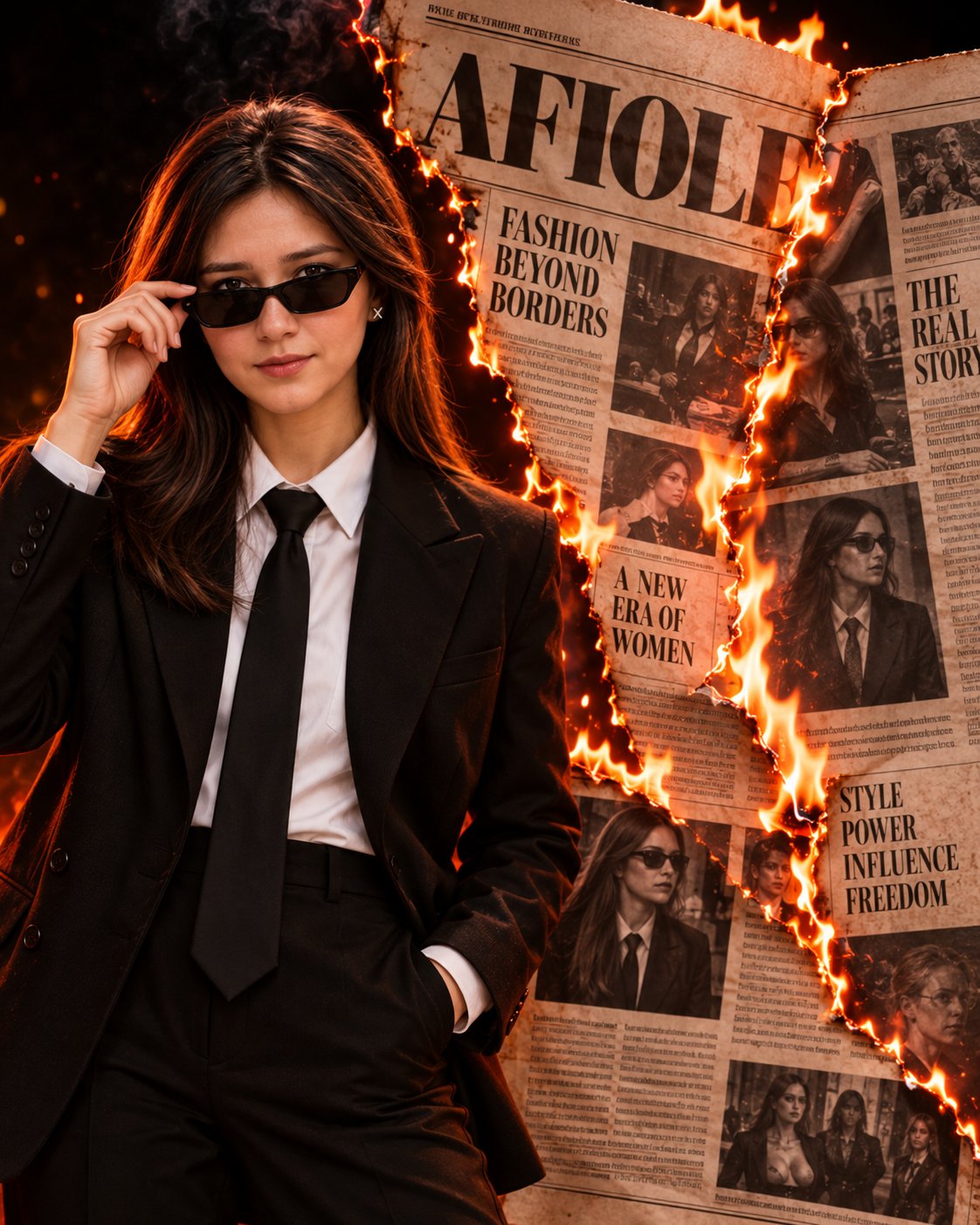 GPT Image 2.5 JSON prompt for a fire-themed fashion editorial (image 2 of 2)