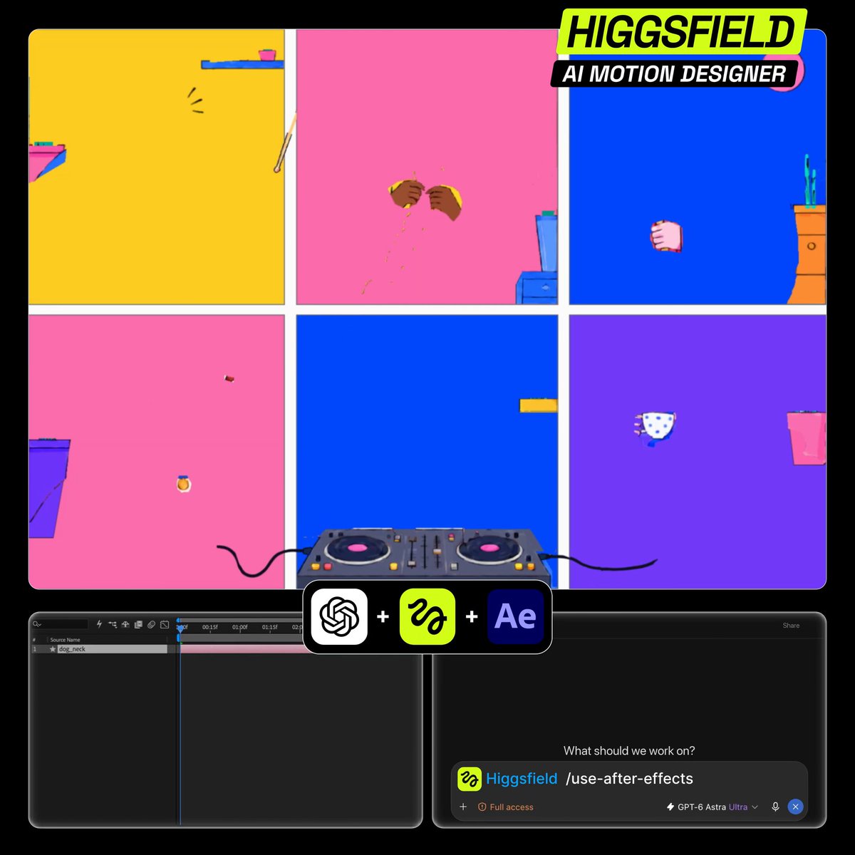 Higgsfield 在 After Effects 里用 ChatGPT 插件做动效