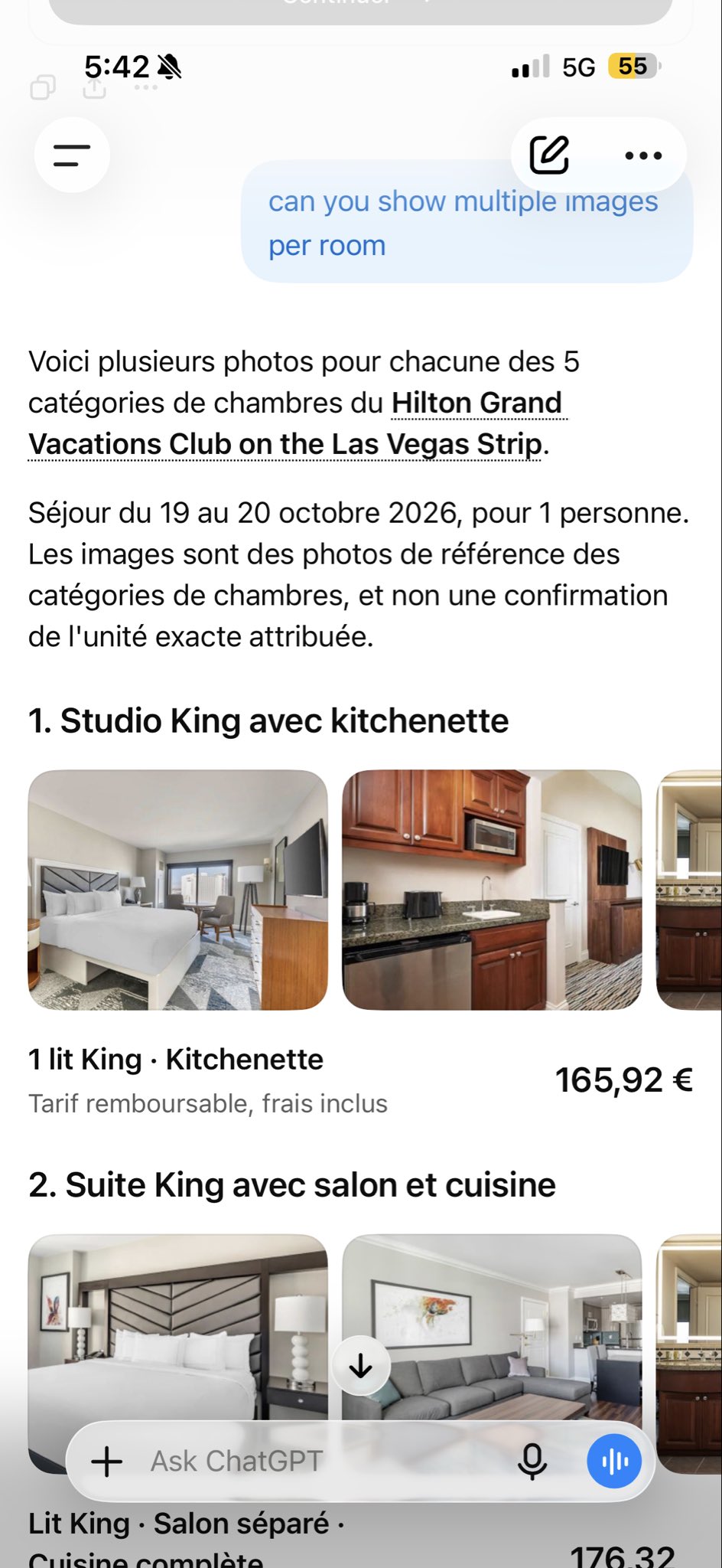 ChatGPT's generative UI books a Las Vegas trip in one prompt (image 2 of 2)