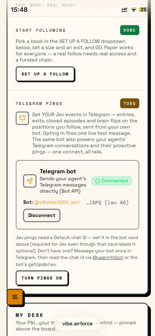 Jev 交易面板:持仓卡片、一键卖出、止盈 Telegram 推送