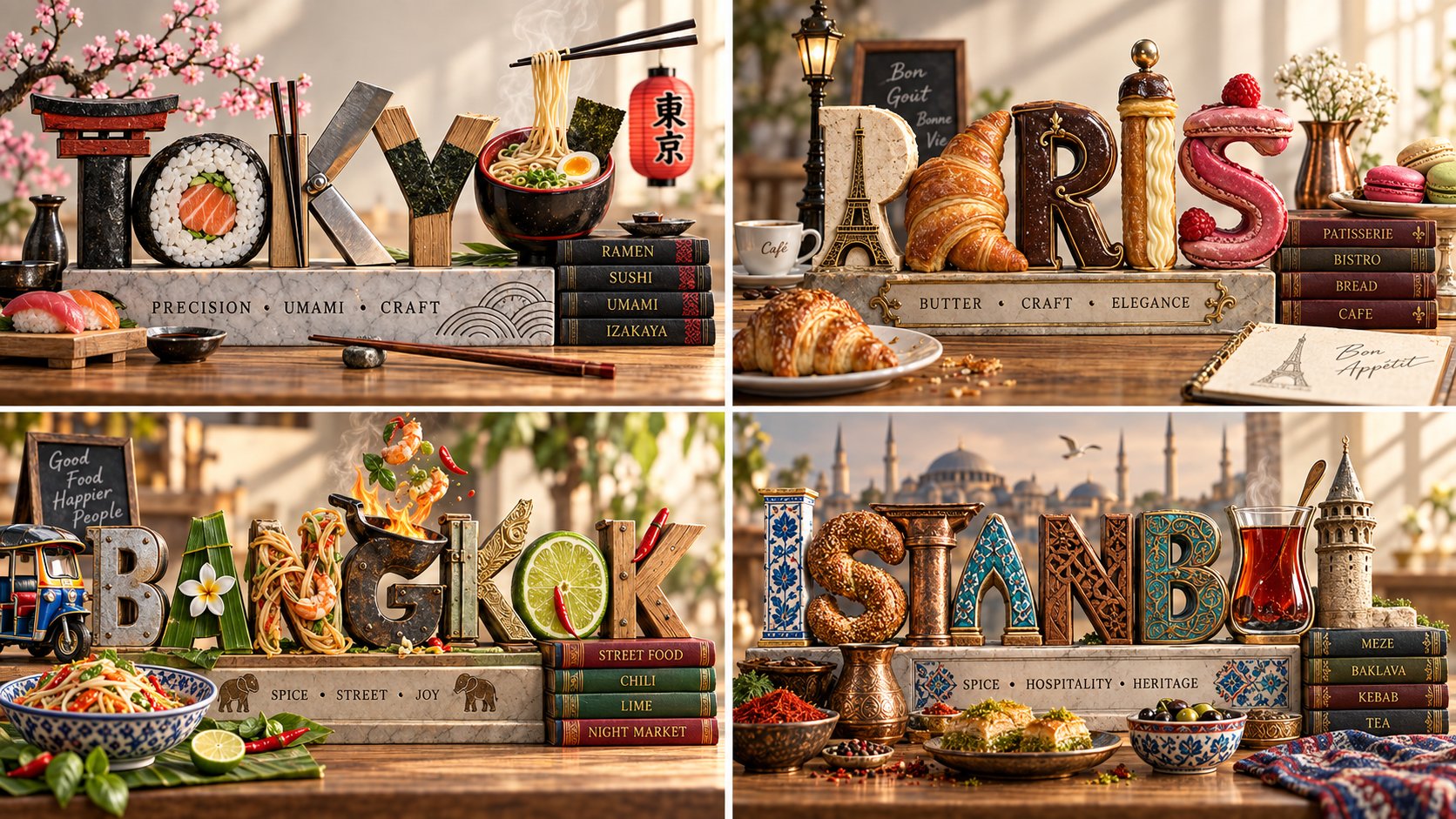 SQL-style prompt gets GPT Image 2.5 to render foodie cities as 3D type posters