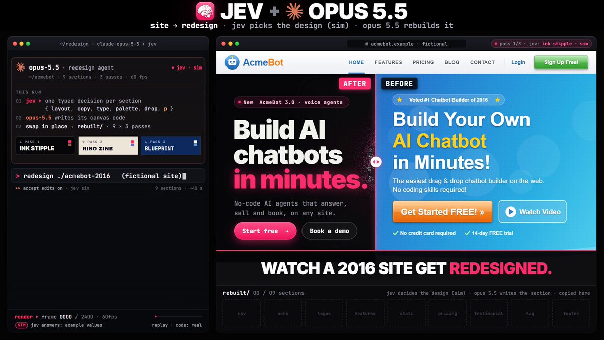 JEV and Opus 5.5 generate a scroll-driven page that redesigns 27 times
