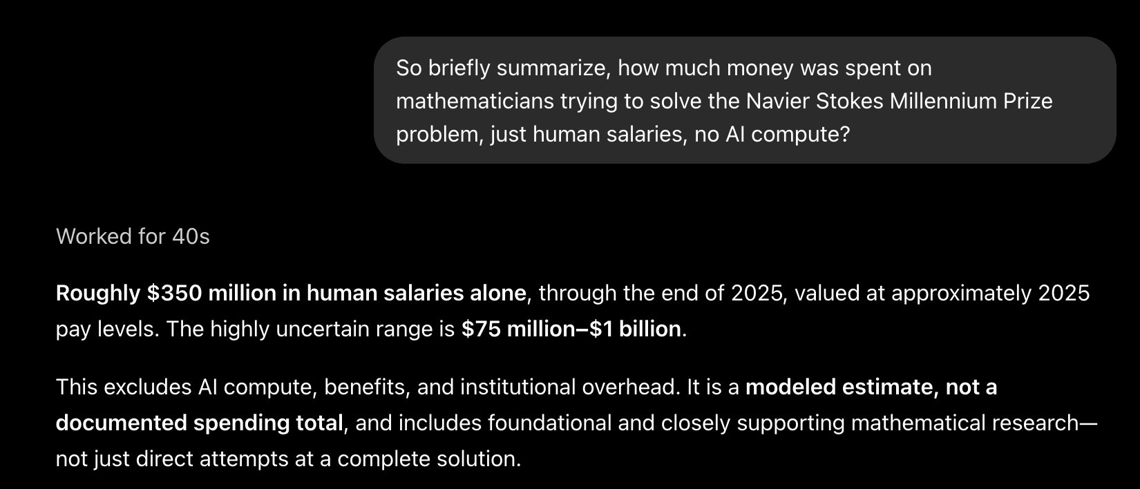 Astra estimates ~$350M for humans to attempt Navier-Stokes