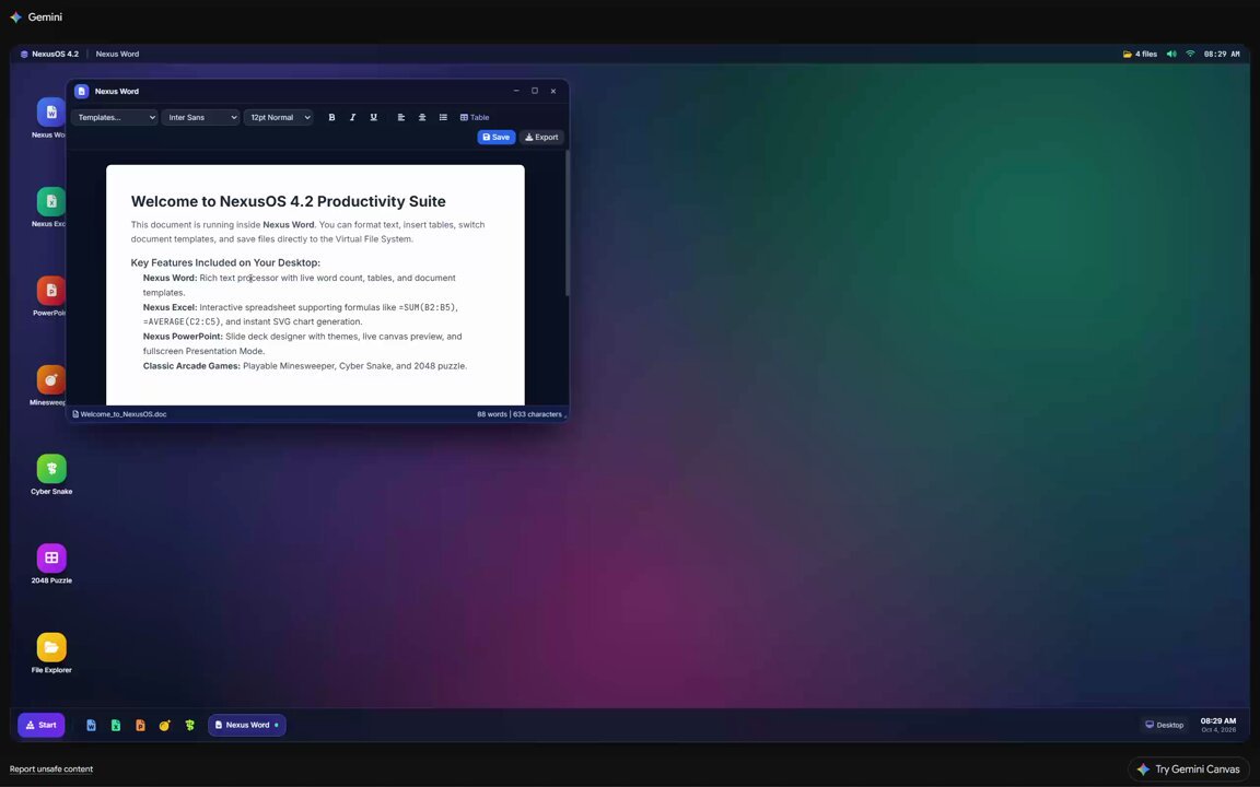 Gemini 4 Pro 生成「Webb OS」交互界面视频