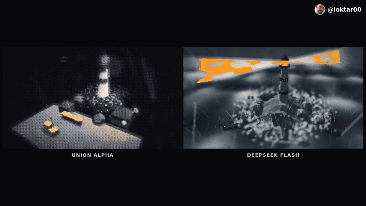 Union Alpha 对 DeepSeek 4.1 Flash 四个零样本 demo 对比