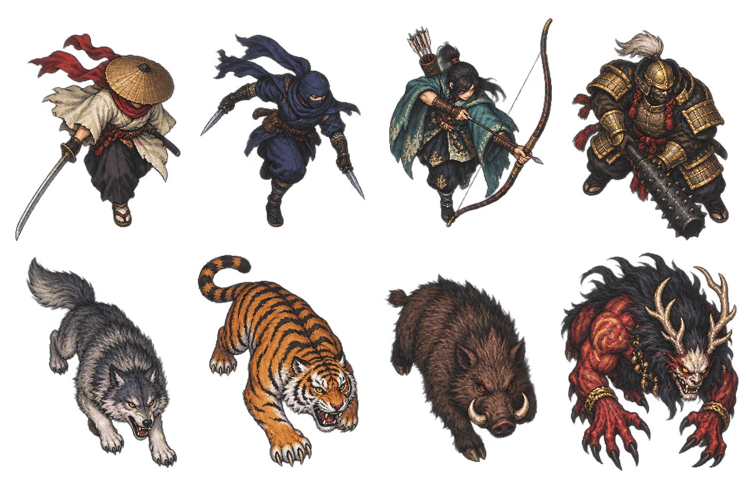 GPT Images 2.5 generates full asset set for a samurai survival RPG