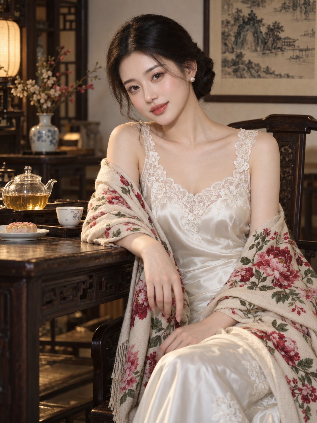 GPT Images 2.5 prompt: Jiangnan tea-room portrait