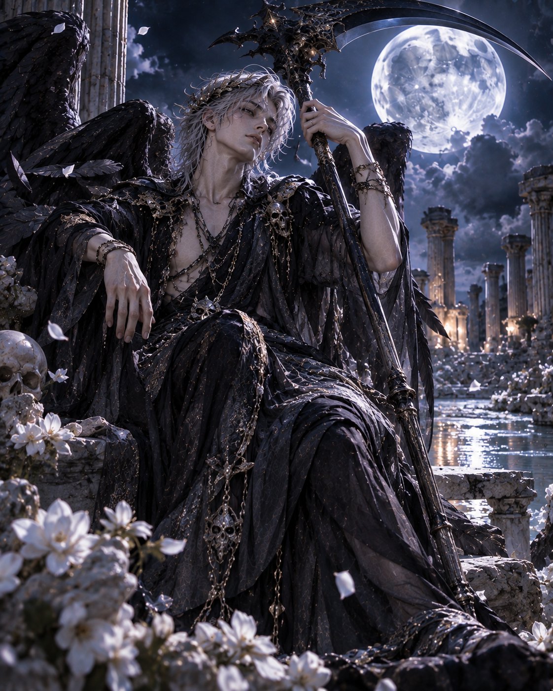GPT-Image 2.5 depicts Thanatos on an ancient Greek moonlit night
