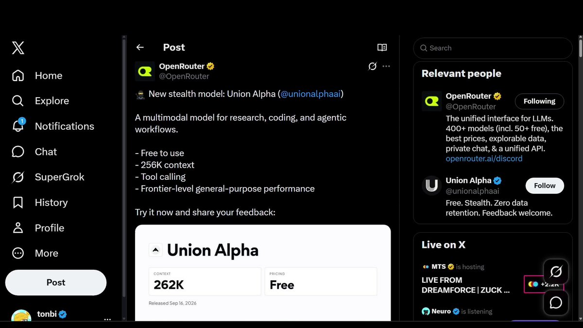 Tonbi 用 Hermes 对比测试后猜测 Union Alpha 不是单一模型