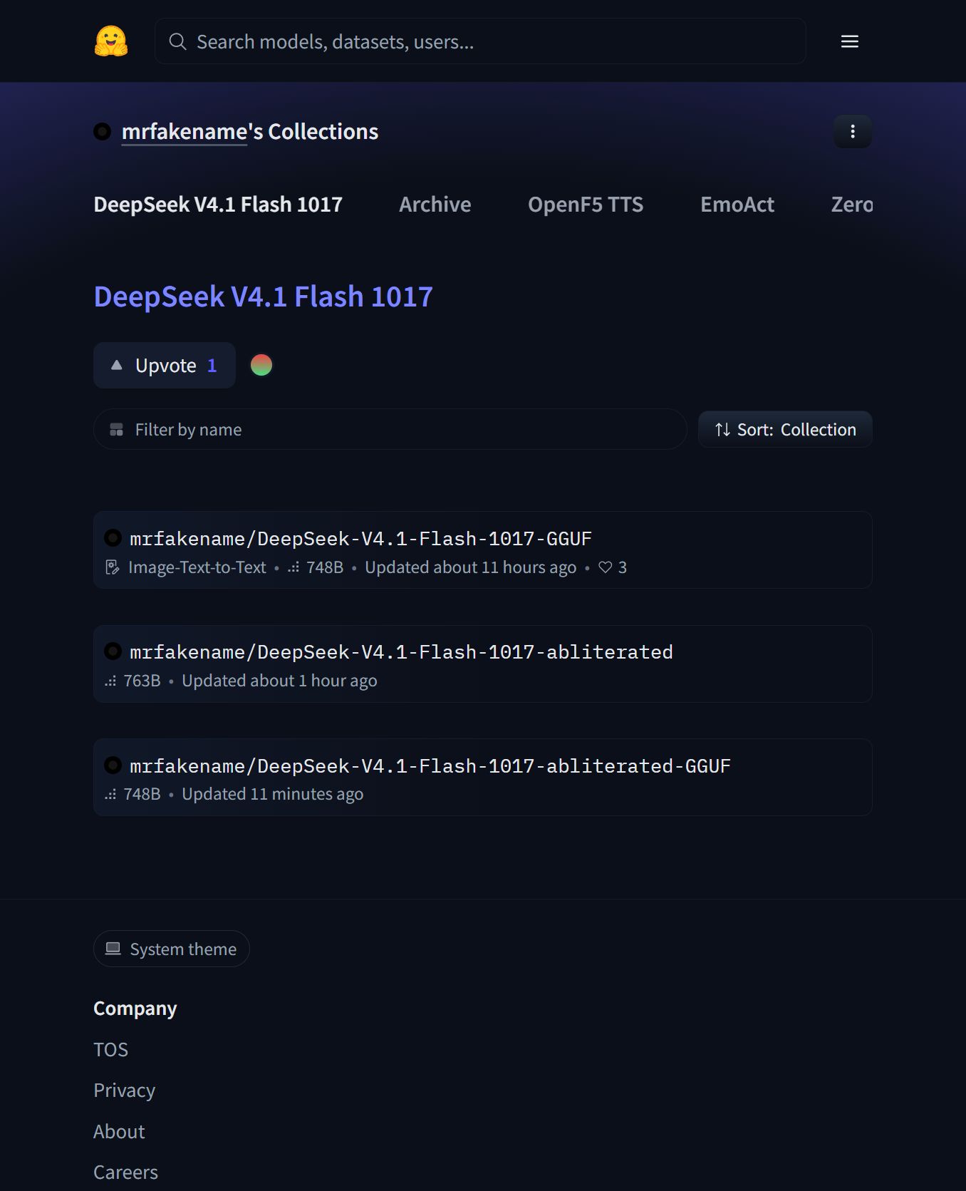 Hugging Face 出现 DeepSeek V4.1 Flash 1017 派生模型合集