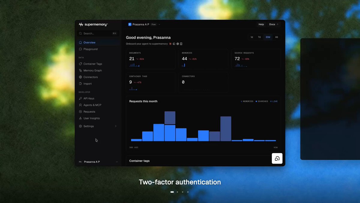 supermemory console adds two-factor auth and memory graph