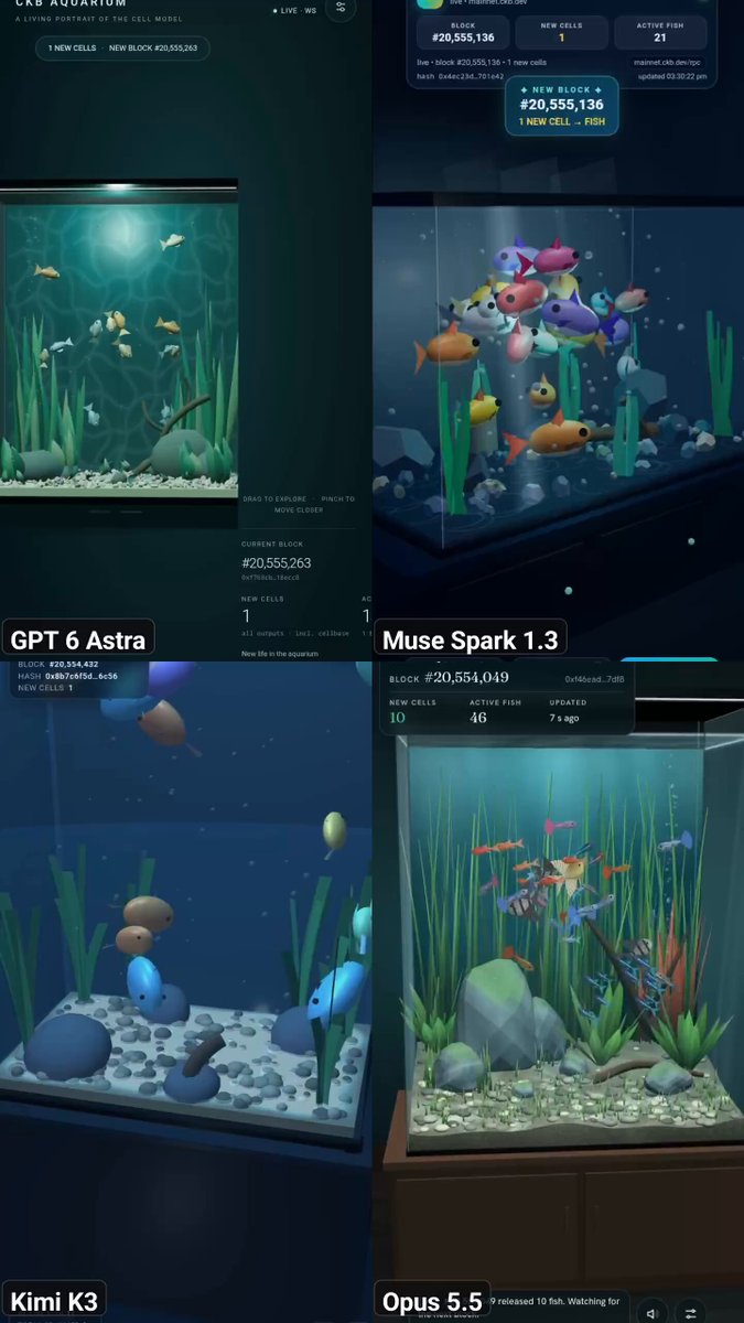 Opus 5.5 turns Nervos on-chain cells into an aquarium fish animation