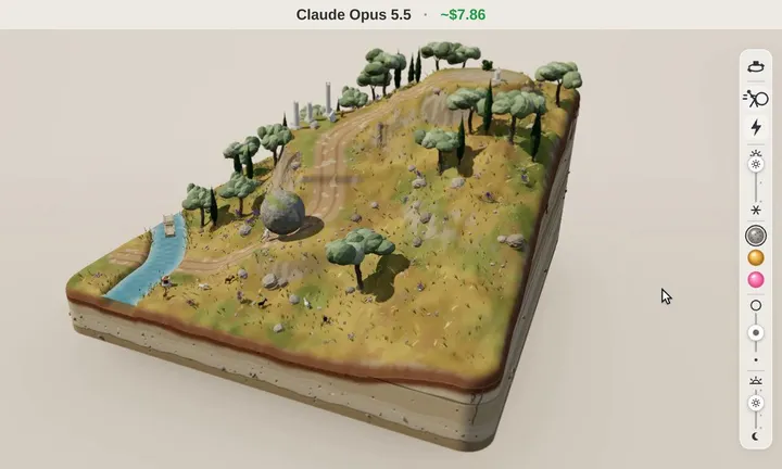 Opus 5.5 builds an interactive Sisyphus diorama