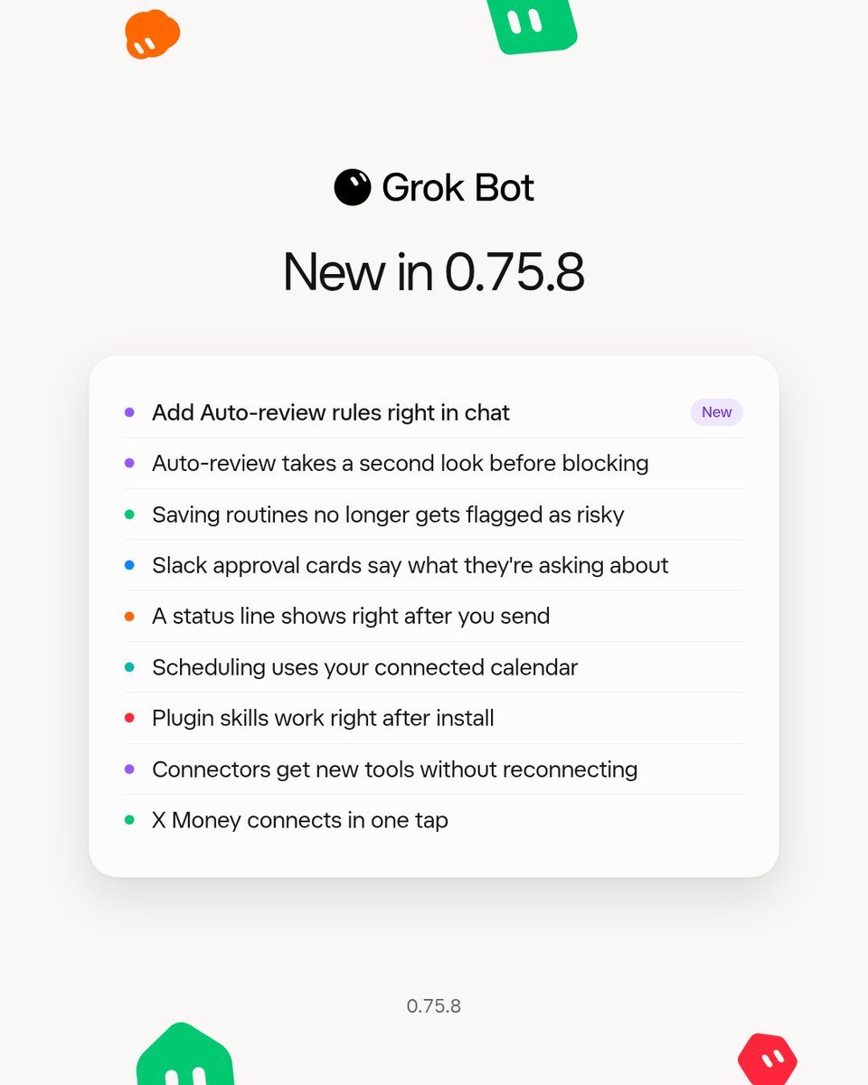 Grok Bot 0.75.8：聊天内自定义 Auto-review 规则