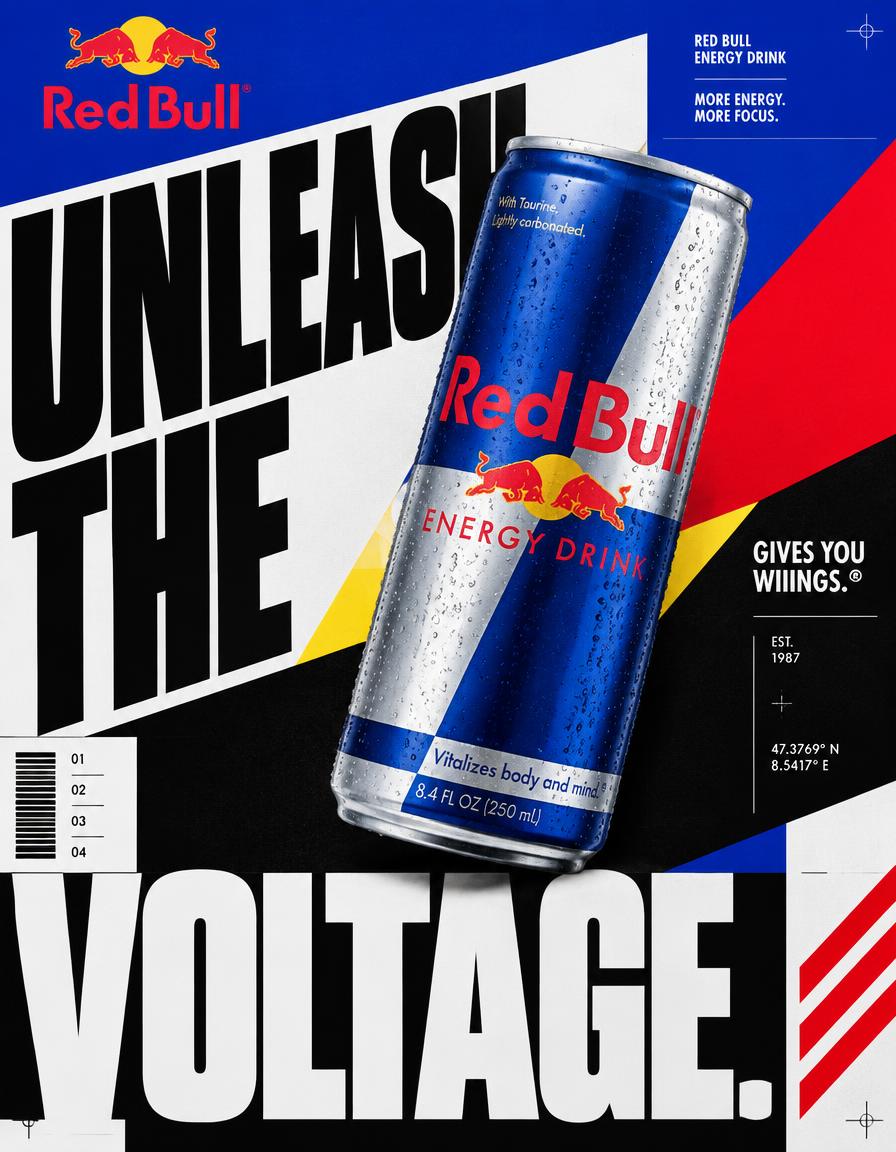 GPT Image 2.5 prompt for a neo-brutalist energy drink poster (image 1 of 4)