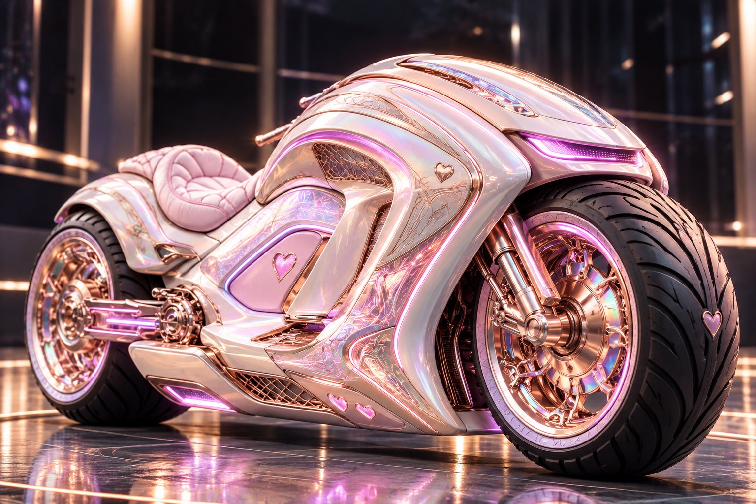 ChatGPT Images 2.5 renders a nighttime creative room with a futuristic bike (image 2 of 4)