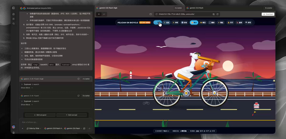 Arena 实测：3.8 Flash 疑似 4 Pro checkpoint