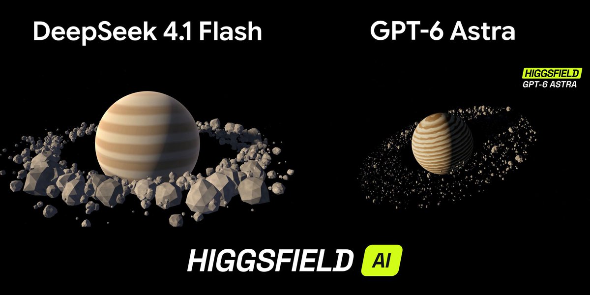 Higgsfield 对比 DeepSeek 4.1 Flash 与 GPT-6 Astra 模拟行星环