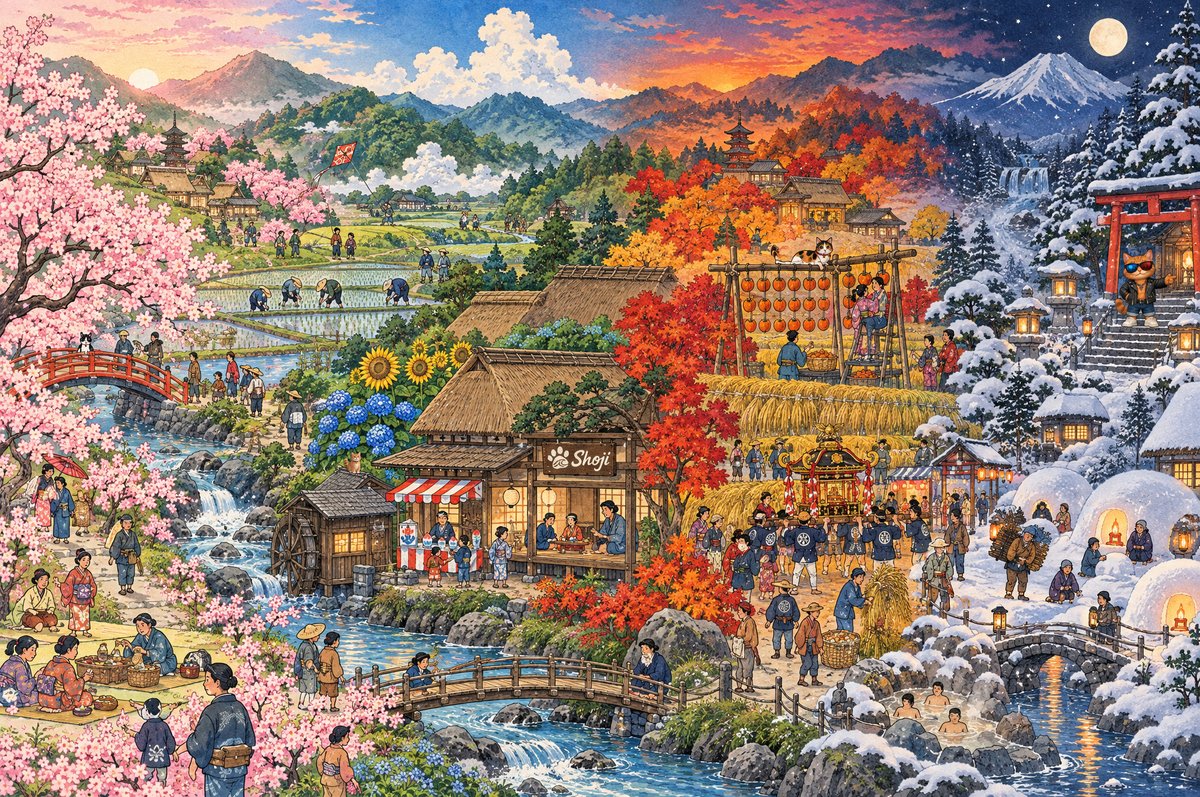 GPT Image 2.5 画四季相连的找猫图