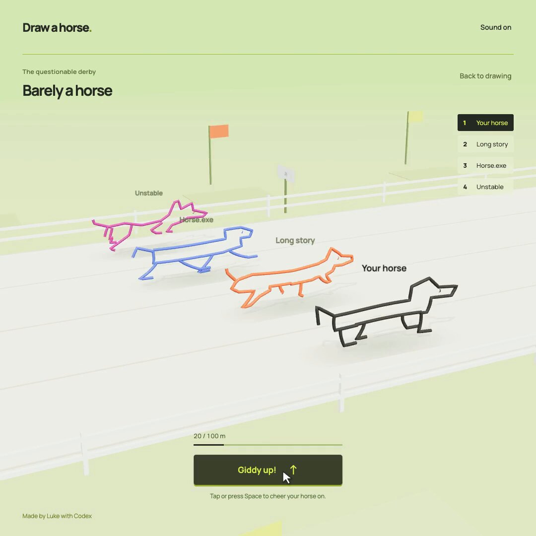 GPT-6 Astra builds a viral-site attempt: a horse racing game you draw first